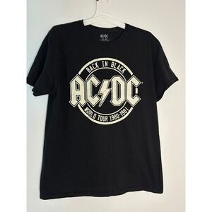 AC/DC Back In Black World Tour 1980-1981 Graphic T-Shirt Mens XL Black Cotton